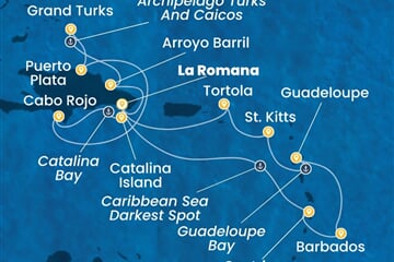 Costa Fascinosa - Dominikán.rep., Turks a Caicos, Nizozemské Antily (z La Romana)