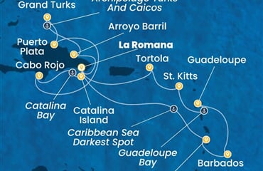 Costa Fascinosa - Dominikán.rep., Turks a Caicos, Nizozemské Antily (z La Romana)