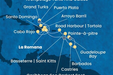Costa Fascinosa - Dominikán.rep., Turks a Caicos, Nizozemské Antily (z La Romana)