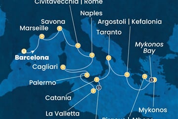 Costa Serena - Španělsko, Francie, Itálie, Malta, Řecko (z Barcelony)