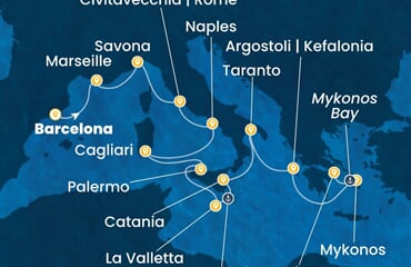 Costa Serena - Španělsko, Francie, Itálie, Malta, Řecko (z Barcelony)