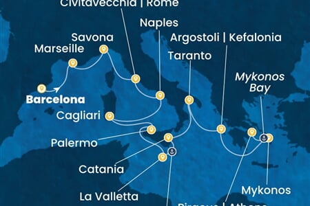 Costa Serena - Španělsko, Francie, Itálie, Malta, Řecko (z Barcelony)