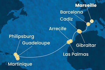 Costa Serena - Francie, Španělsko, Velká Británie, Nizozemské Antily (z Marseille)