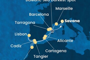 Costa Serena - Itálie, Španělsko, Portugalsko, Maroko, Francie (ze Savony)