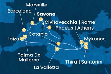 Costa Serena - Itálie, Řecko, Malta, Španělsko, Francie (ze Savony)