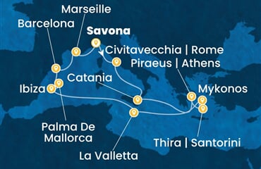 Costa Serena - Itálie, Řecko, Malta, Španělsko, Francie (ze Savony)