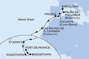 MSC World Asia - Španělsko, Antigua a Barbuda, Sv.Vincenc a Grenadiny, Barbados, Martinik (z Barcelony)