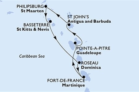 MSC World Asia - Martinik, Guadeloupe, Antigua a Barbuda, Nizozemské Antily, Sv.Kryštof a Nevis, ... (Fort-de-France)