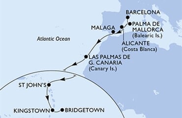 MSC World Asia - Španělsko, Antigua a Barbuda, Sv.Vincenc a Grenadiny, Barbados (z Barcelony)