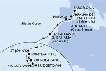 MSC World Asia - Španělsko, Antigua a Barbuda, Sv.Vincenc a Grenadiny, Barbados, Martinik, ... (z Barcelony)