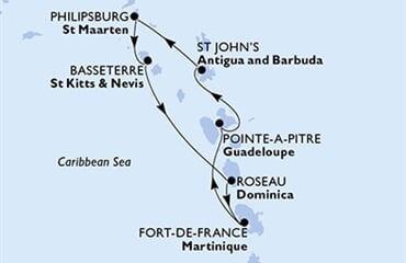 MSC World Asia - Martinik, Guadeloupe, Antigua a Barbuda, Nizozemské Antily, Sv.Kryštof a Nevis, ... (Fort-de-France)