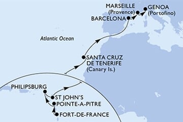 MSC World Asia - Martinik, Guadeloupe, Nizozemské Antily, Antigua a Barbuda, Španělsko, ... (Fort-de-France)