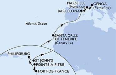 MSC World Asia - Martinik, Guadeloupe, Nizozemské Antily, Antigua a Barbuda, Španělsko, ... (Fort-de-France)