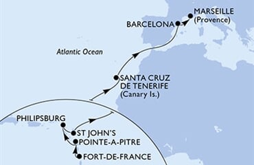 MSC World Asia - Martinik, Guadeloupe, Nizozemské Antily, Antigua a Barbuda, Španělsko, ... (Fort-de-France)