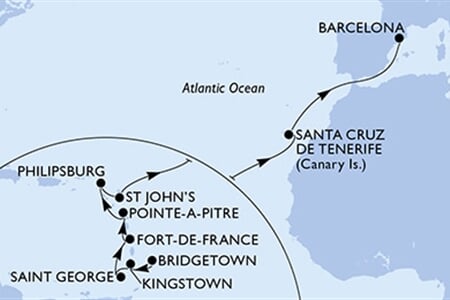 MSC World Asia - Barbados, Sv.Vincenc a Grenadiny, Grenada, Martinik, Guadeloupe, ... (Bridgetown)