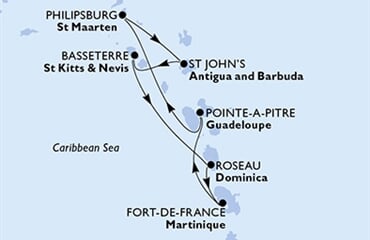 MSC World Asia - Guadeloupe, Nizozemské Antily, Antigua a Barbuda, Sv.Kryštof a Nevis, Dominika, ... (Pointe-a-Pitre)