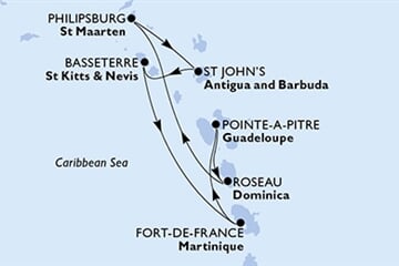 MSC World Asia - Guadeloupe, Dominika, Nizozemské Antily, Antigua a Barbuda, Sv.Kryštof a Nevis, ... (Pointe-a-Pitre)