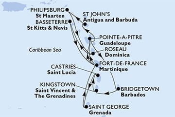 MSC WORLD ASIA - Martinique, Guadeloupe, Barbados, Saint Vincentés és Grenadine, Saint Lucia, ... (a Fort-de-France-ből)