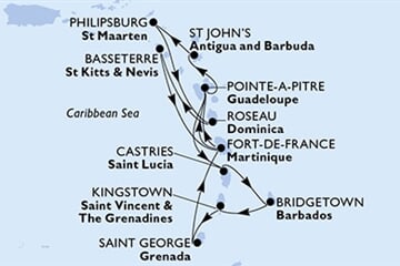 MSC WORLD ASIA - Martinique, Guadeloupe, Antigua és Barbuda, Holland Antillák, Dominikai Közösség, ... (a Fort-de-France-ből)