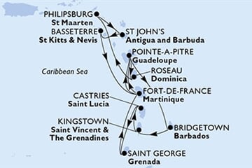 MSC WORLD ASIA - Martinique, Guadeloupe, Barbados, Saint Vincentés és Grenadine, Saint Lucia, ... (a Fort-de-France-ből)