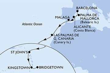MSC WORLD ASIA - Španělsko, Antigua a Barbuda, Sv.Vincenc a Grenadiny, Barbados (z Barcelony)