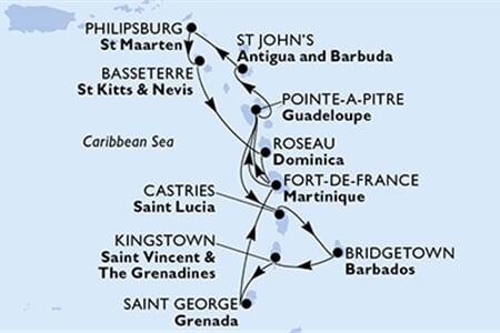 MSC World Asia - Barbados, Sv.Vincenc a Grenadiny, Grenada, Martinik, Guadeloupe, ... (Bridgetown)