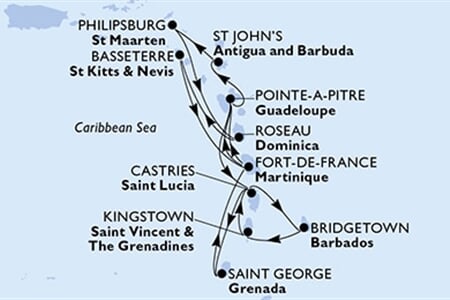MSC World Asia - Barbados, Sv.Vincenc a Grenadiny, Sv.Lucie, Grenada, Martinik, ... (Bridgetown)