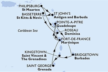 MSC World Asia - Barbados, Sv.Vincenc a Grenadiny, Grenada, Martinik, Guadeloupe, ... (Bridgetown)