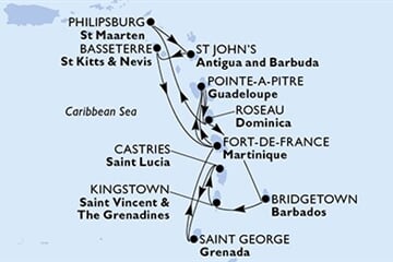 MSC WORLD ASIA - Barbados, Saint Vincentés és Grenadine, Saint Lucia, Grenada, Martinique, ... (a Bridgetown-ből)