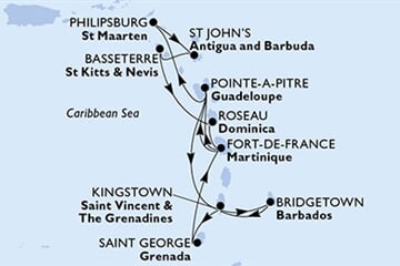 MSC WORLD ASIA - Barbados, Saint Vincentés és Grenadine, Grenada, Martinique, Guadeloupe, ... (a Bridgetown-ből)