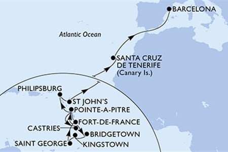 MSC World Asia - Martinik, Guadeloupe, Sv.Lucie, Barbados, Sv.Vincenc a Grenadiny, ... (Fort-de-France)