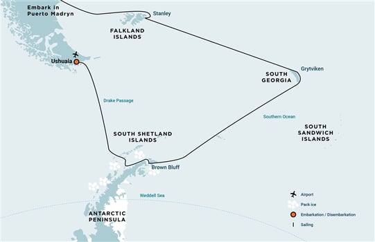 Trasa plavby Oceanwide Expedition OW-PLA21-26