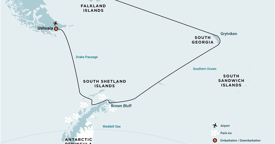 Trasa plavby Oceanwide Expedition OW-PLA21-26