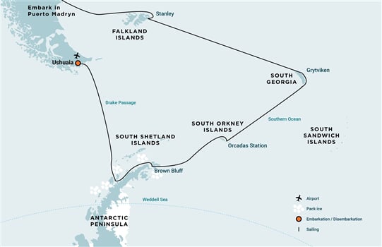 Trasa plavby Oceanwide Expedition OW-HDS21-26
