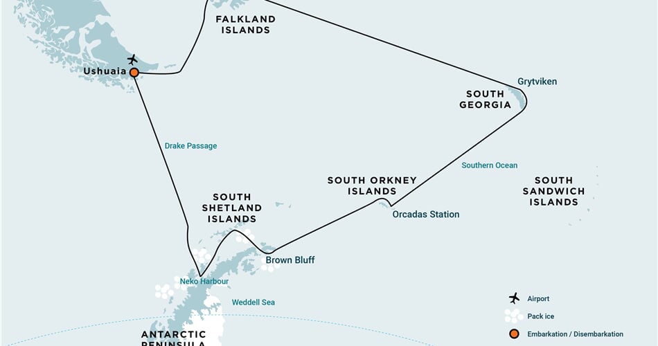 Trasa plavby Oceanwide Expedition OW-PLA23-26
