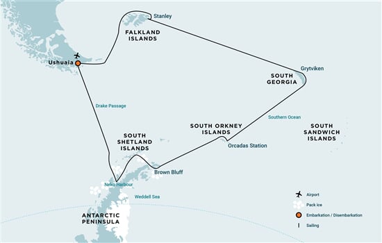 Trasa plavby Oceanwide Expedition OW-OTL26-27