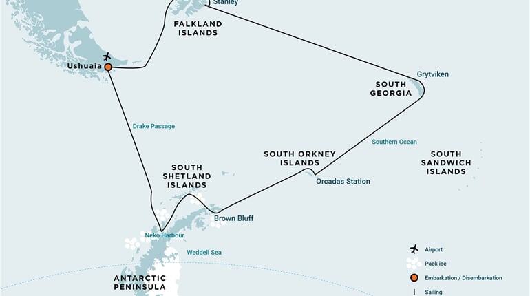Trasa plavby Oceanwide Expedition OW-OTL26-27