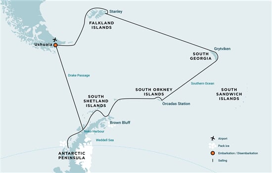 Trasa plavby Oceanwide Expedition OW-HDS29-27