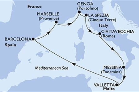 MSC WORLD EUROPA - Itálie, Malta, Španělsko, Francie (Messina)