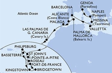 MSC World Asia - Itálie, Malta, Španělsko, Antigua a Barbuda, Sv.Vincenc a Grenadiny, ... (z Janova)