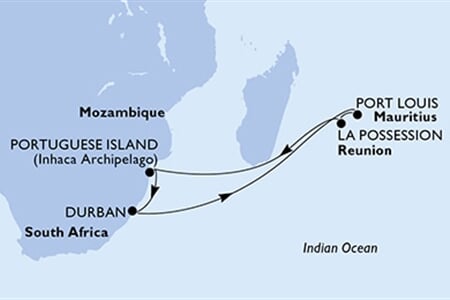 MSC SINFONIA - Jihoafrická r., Mauritius, Réunion, Mosambik (Durban)
