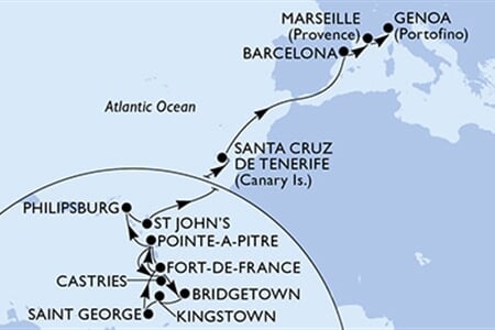 MSC World Asia - Martinik, Guadeloupe, Sv.Lucie, Barbados, Sv.Vincenc a Grenadiny, ... (Fort-de-France)