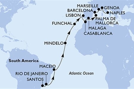 MSC SEAVIEW - Brazílie, Kapverdy, Portugalsko, Maroko, Španělsko, ... (Santos)
