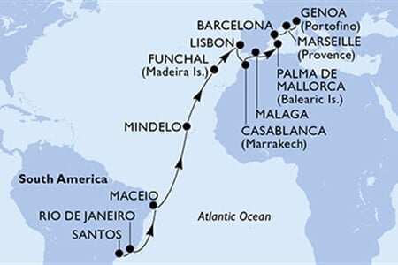 MSC SEAVIEW - Brazílie, Kapverdy, Portugalsko, Maroko, Španělsko, ... (Santos)