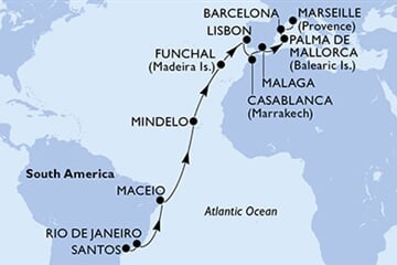 MSC SEAVIEW - Brazílie, Kapverdy, Portugalsko, Maroko, Španělsko, ... (Santos)