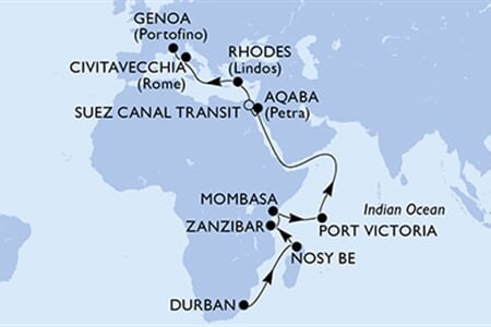 MSC Sinfonia - Jihoafrická r., Madagaskar, Tanzánie, Keňa, Seychely, ... (Durban)