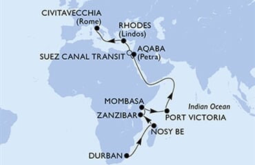 MSC Sinfonia - Jihoafrická r., Madagaskar, Tanzánie, Keňa, Seychely, ... (Durban)