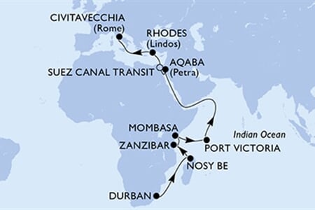 MSC Sinfonia - Jihoafrická r., Madagaskar, Tanzánie, Keňa, Seychely, ... (Durban)