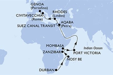 MSC SINFONIA - Jihoafrická r., Madagaskar, Tanzánie, Keňa, Seychely, ... (Durban)