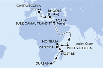 MSC SINFONIA - Jihoafrická r., Madagaskar, Tanzánie, Keňa, Seychely, ... (Durban)